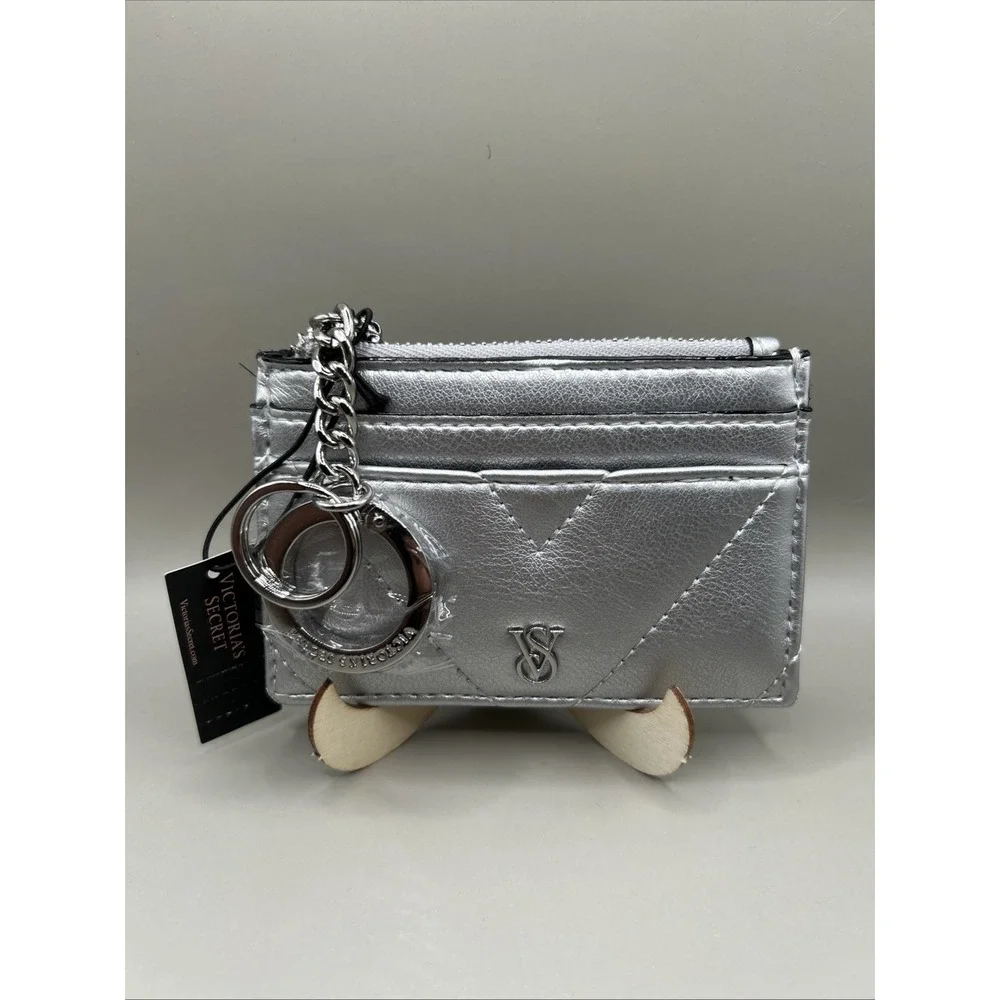 Victoria's Secret Silver Wallet Card Holder VS Keychain Zip New With Tags